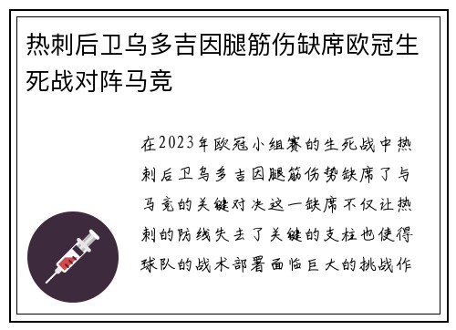 热刺后卫乌多吉因腿筋伤缺席欧冠生死战对阵马竞